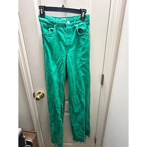 Zara Green Straight Leg Jeans Women's US 2 Raw Hem High Rise Denim